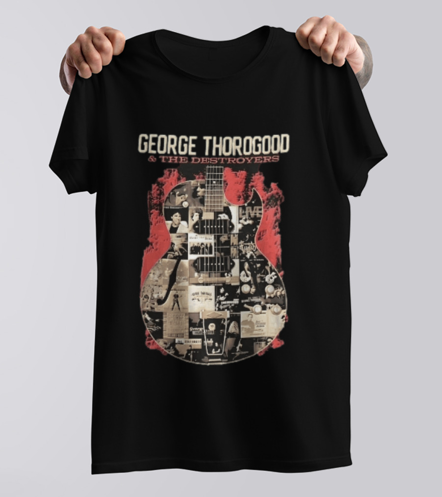 George Thorogood And The Destroyers Album Covers Guitar Collage Red Splash T-Shirt