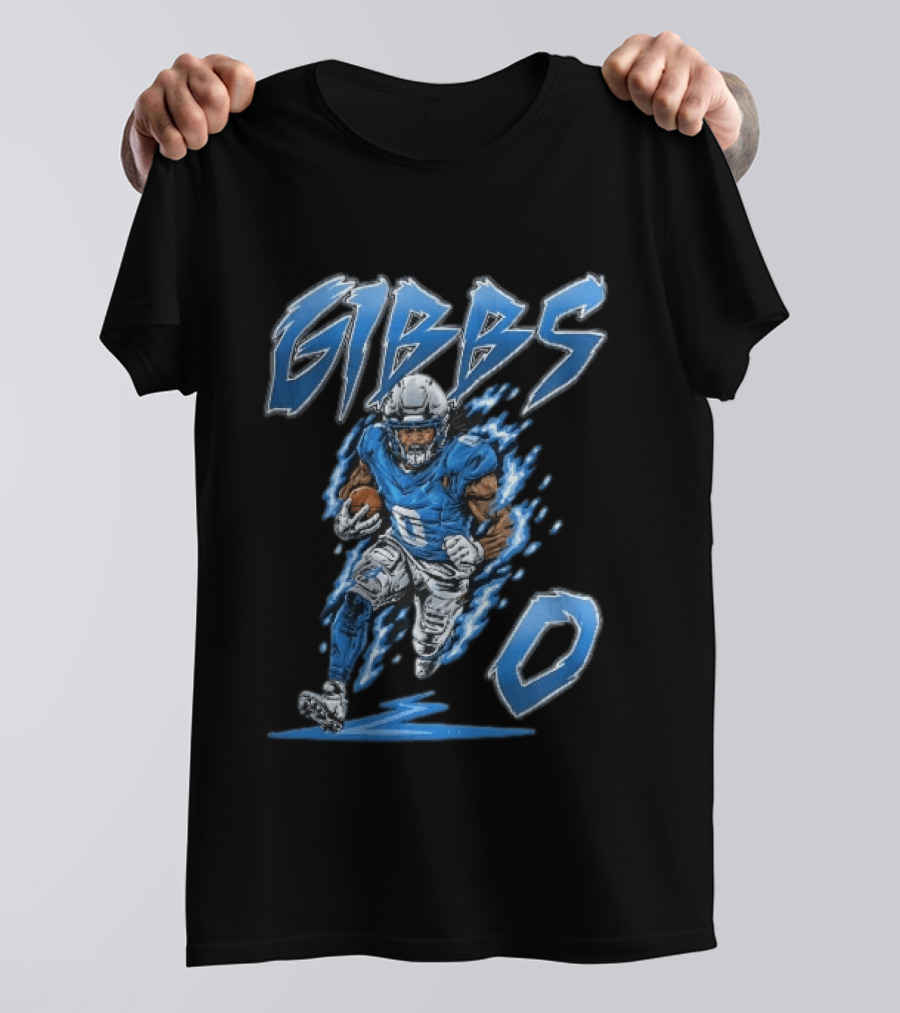Gibbs 0 Blue Energy Lightning Running Football Player Cartoon T-Shirt