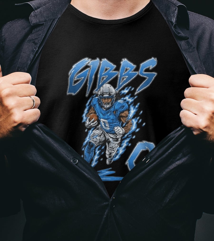 Gibbs 0 Blue Energy Lightning Running Football Player Cartoon T-Shirt