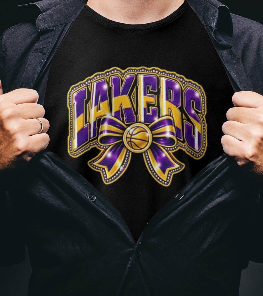 Los Angeles Lakers NBA Basketball Bow Purple Gold T-Shirt