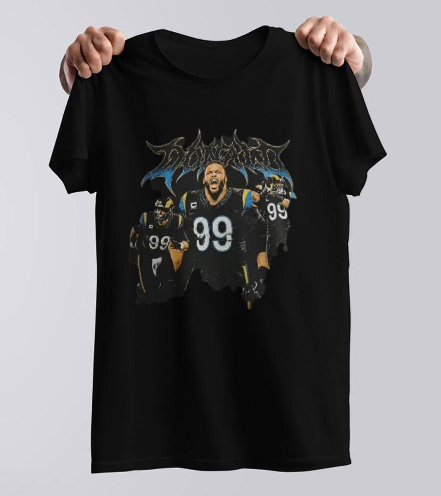Los Angeles Rams Donald 99 Screaming Heavy Metal Font Collage T-Shirt