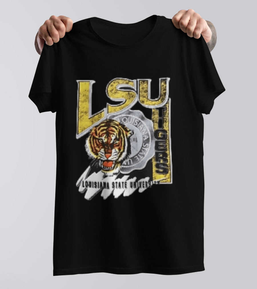 LSU Tigers Louisiana State University Tiger Head Seal Distressed T-Shirt