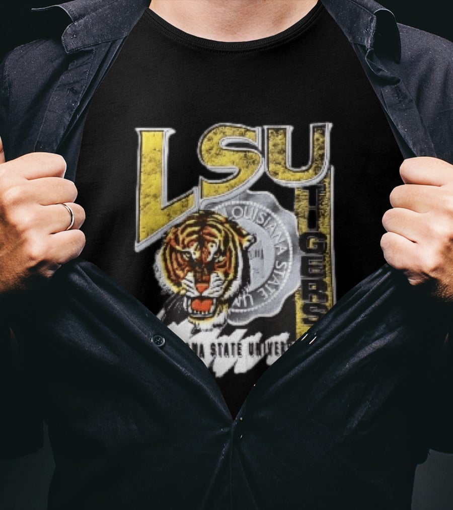 LSU Tigers Louisiana State University Tiger Head Seal Distressed T-Shirt
