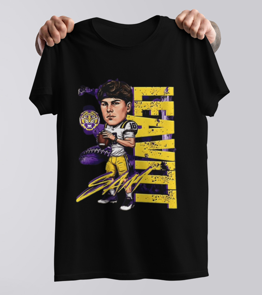 Sam Levis LSU Tigers Football Player Caricature Leavitt 18 Signature T-Shirt