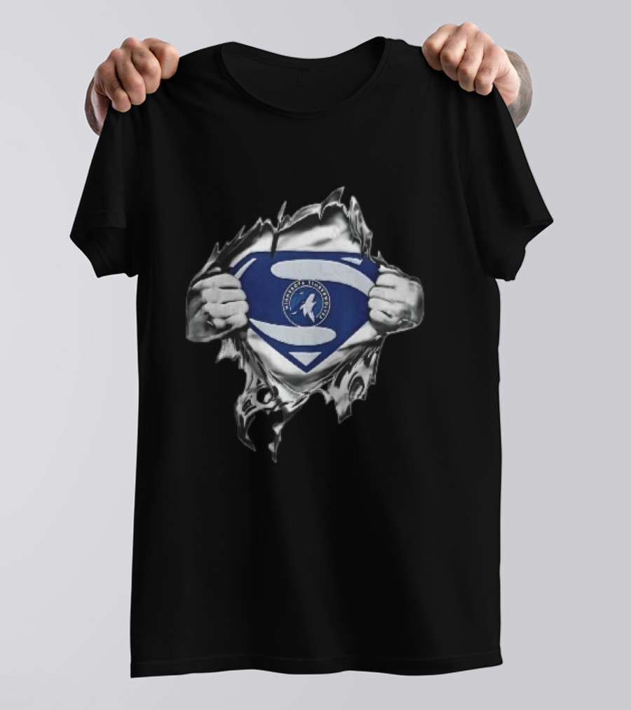 Minnesota Timberwolves Superman Emblem Ripped Chest NBA Fan T-Shirt