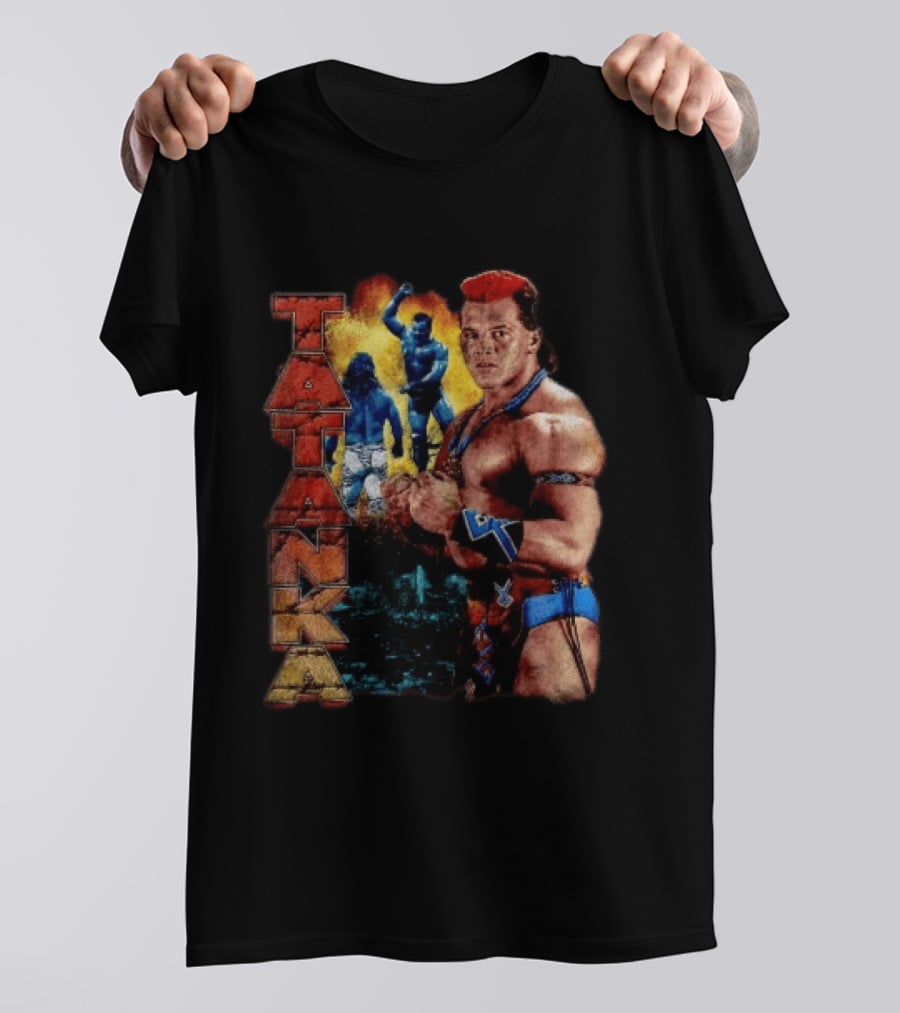 Tatanka Wrestling Legend Muscle Warrior Pose Action T-Shirt