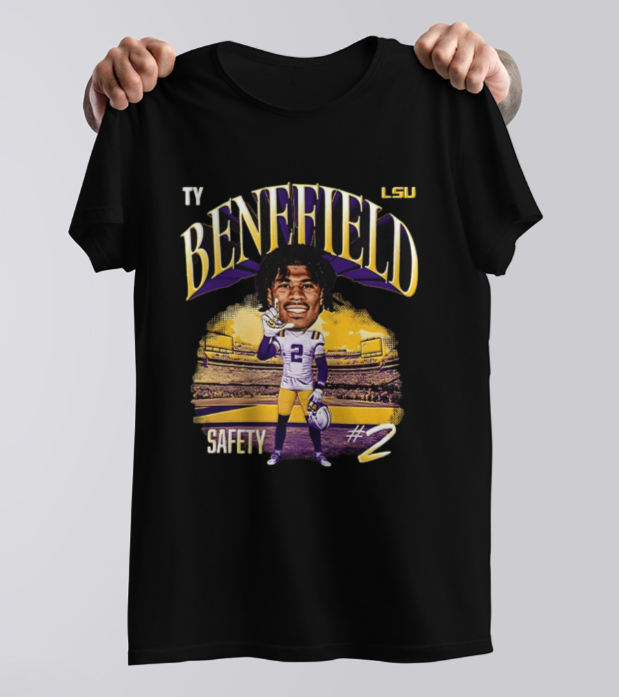 Ty Benefield LSU Football Safety #2 Caricature Stadium T-Shirt