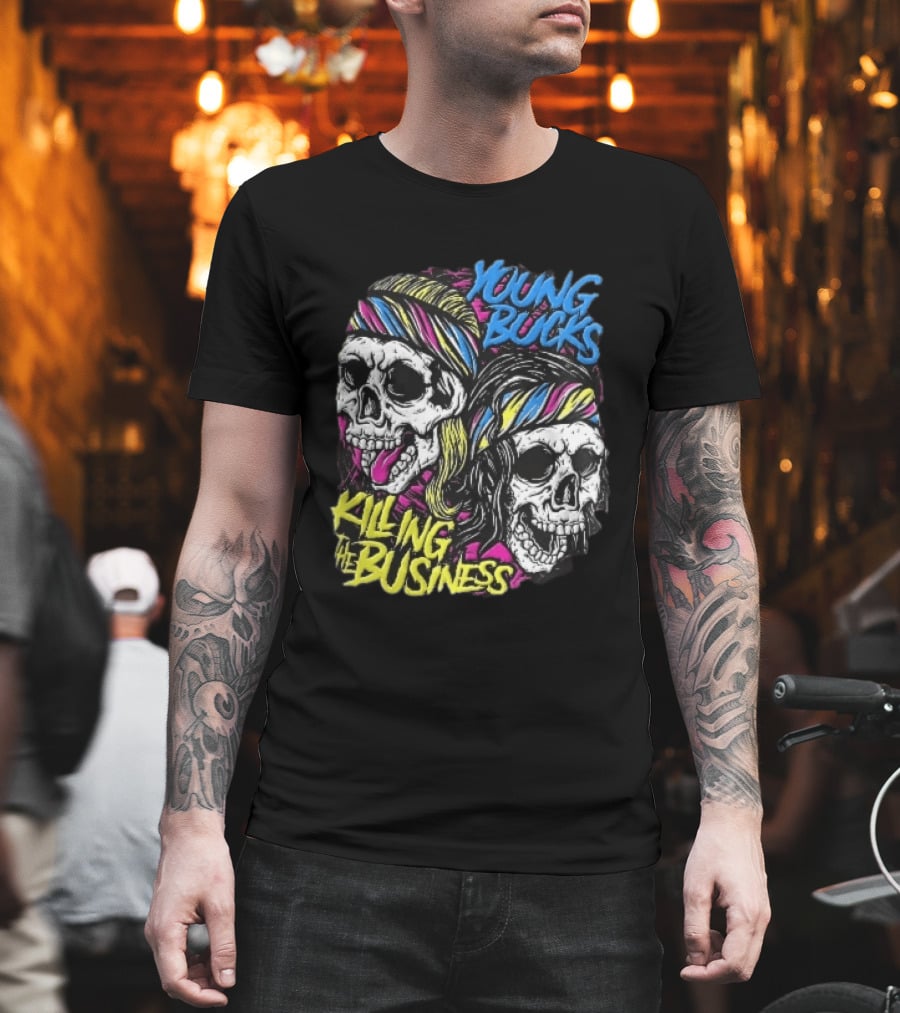 Young Bucks Killing The Business Neon Skulls Bandanas T-Shirt