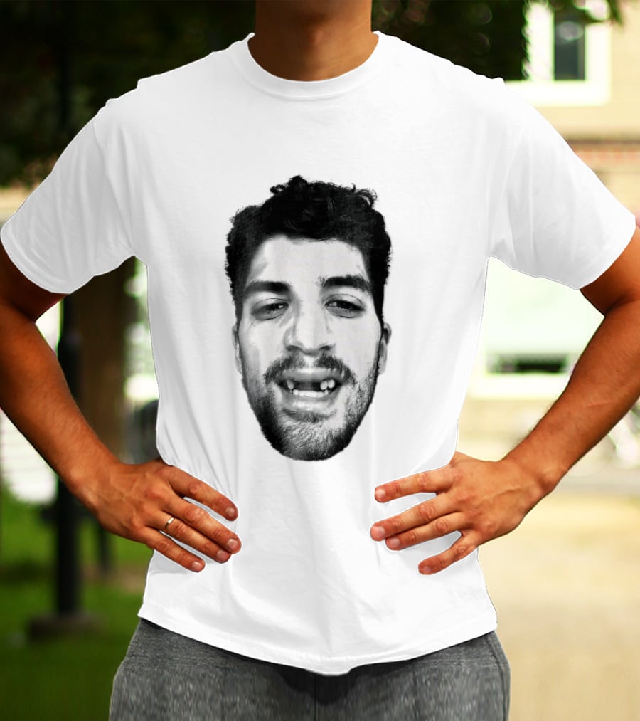 Black White Halftone Bearded Man Missing Front Teeth T-Shirt
