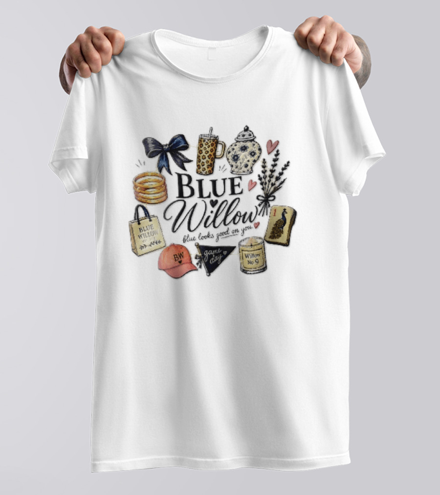 Blue Willow Looks Good On You No 9 Game Day Bow Tumbler Ginger Jar Lavender Mahjong T-Shirt