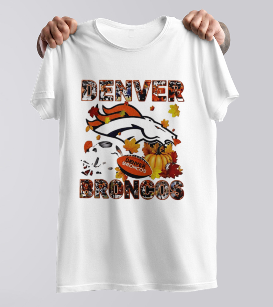 Denver Broncos Football Autumn Fall Leaves Pumpkin Halloween 2026 T-Shirt