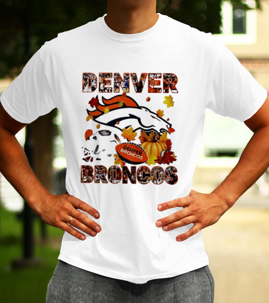 Denver Broncos Football Autumn Fall Leaves Pumpkin Halloween 2026 T-Shirt
