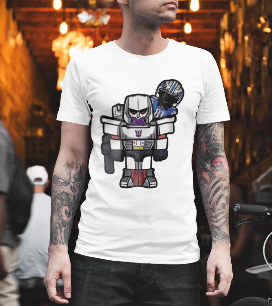 Detroit Lions Chibi Megatron Transformers Cartoon Tape On Mouth Caricature T-Shirt