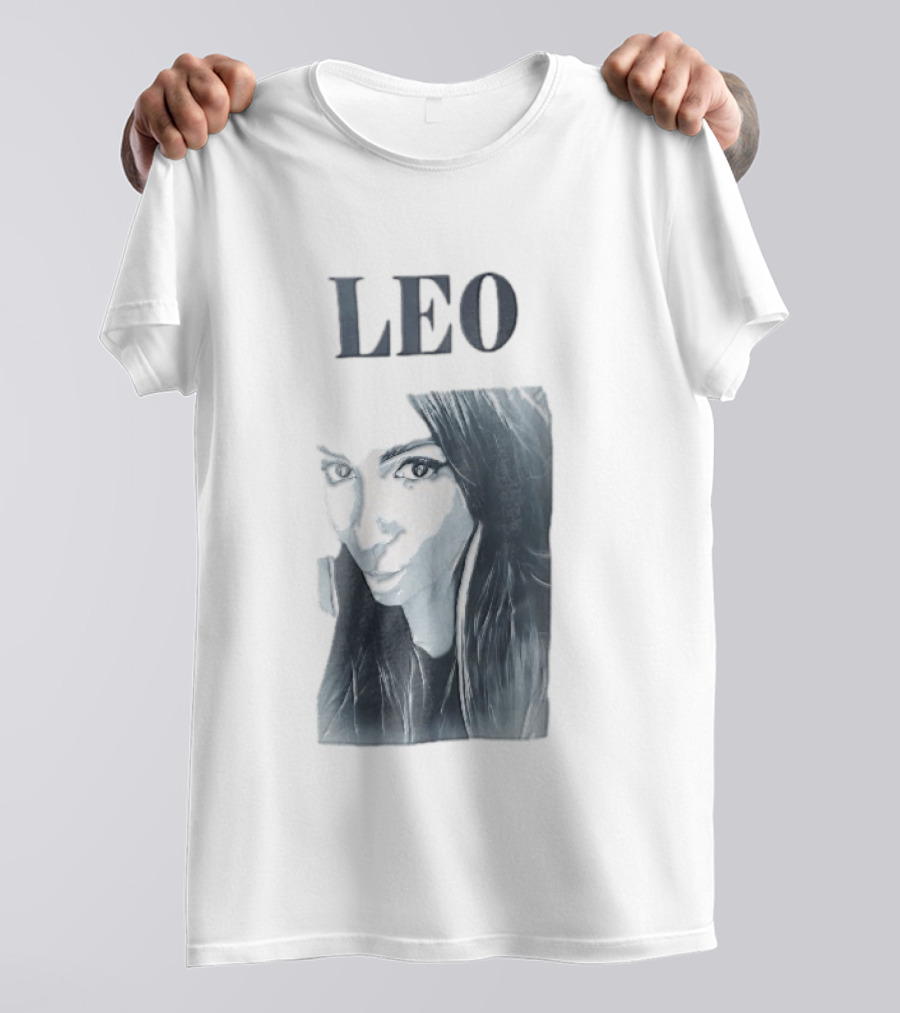 Leo Woman Long Hair Monochromatic Selfie Close Up T-Shirt