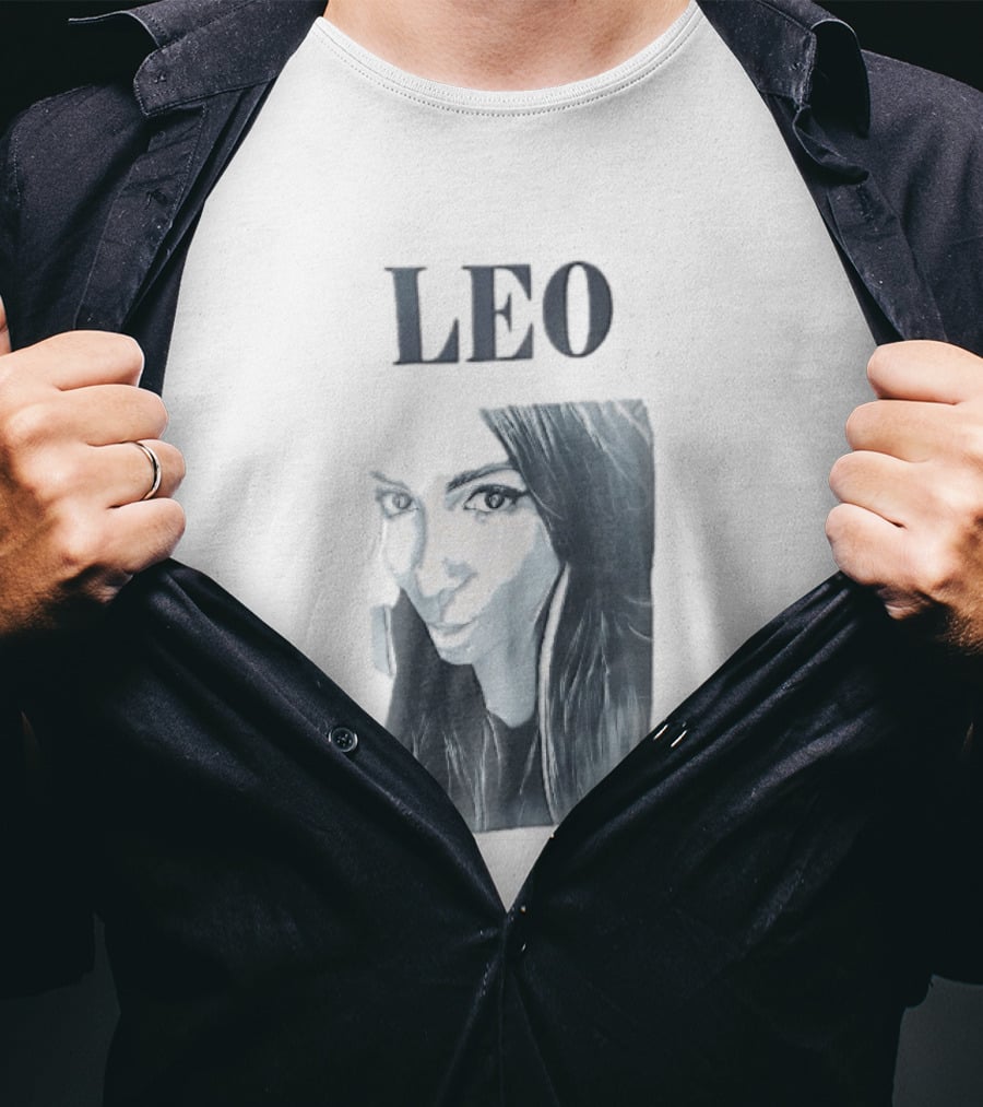 Leo Woman Long Hair Monochromatic Selfie Close Up T-Shirt