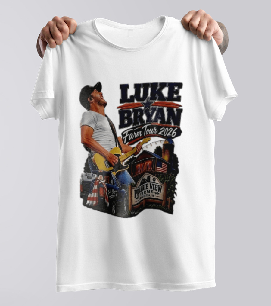 Luke Bryan Farm Tour 2026 Prairie View Farms Brookston IN Pickup Truck Barn Scene T-Shirt