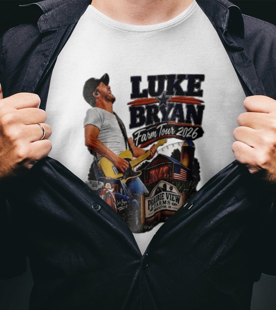 Luke Bryan Farm Tour 2026 Prairie View Farms Brookston IN Pickup Truck Barn Scene T-Shirt