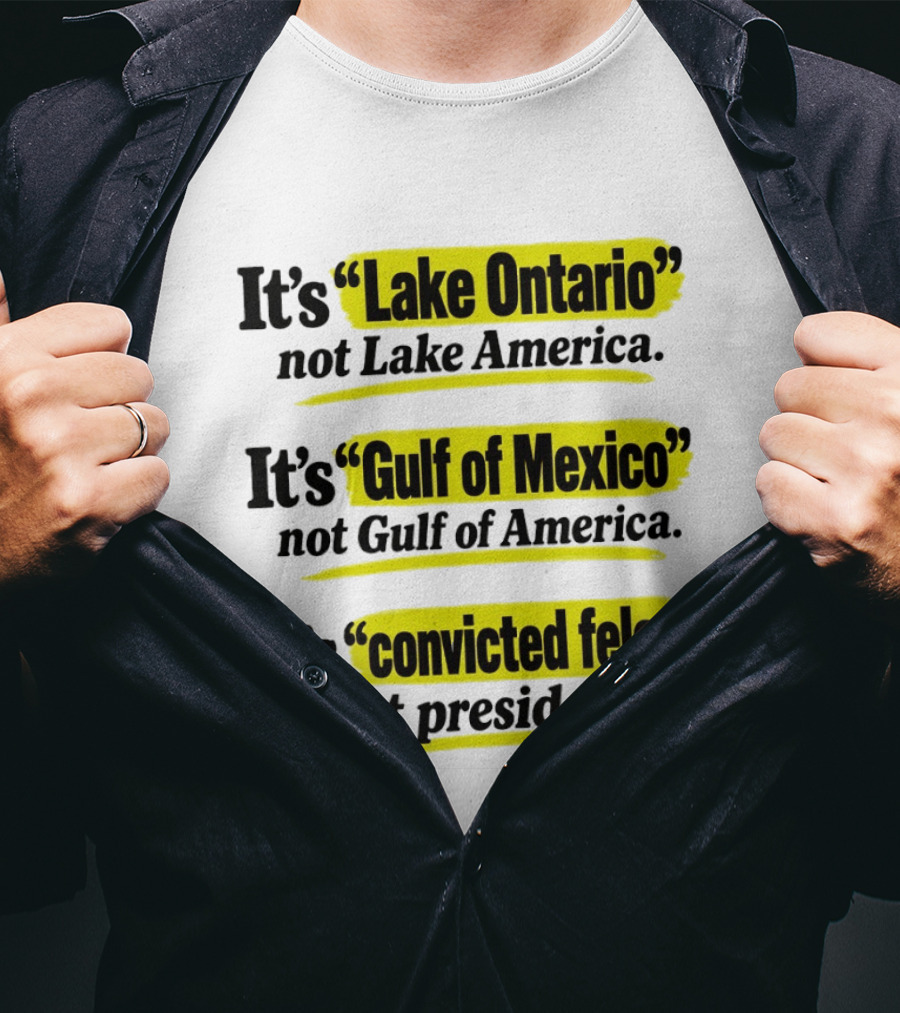 It's Lake Ontario Not Lake America Gulf Of Mexico Not Gulf Of America Convicted Felon Not President T-Shirt