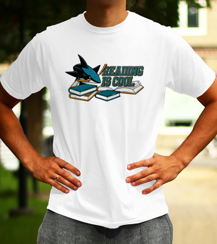 San Jose Sharks Reading Is Cool Books And Shark With Pencil T-Shirt