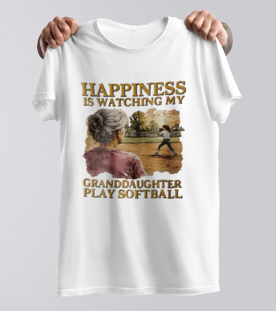 Happiness Is Ing My Granddaughter Play Softball Grandmother Back View Girl Field Sunset T-Shirt