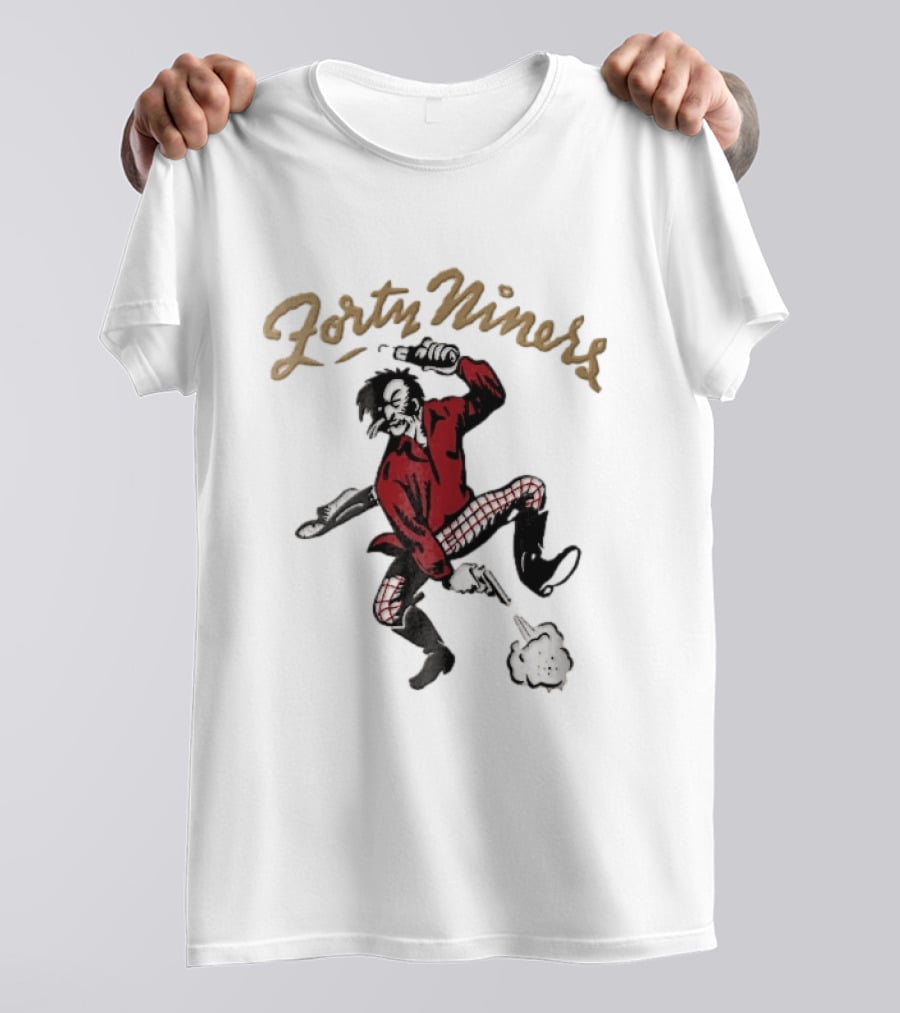 San Francisco 49ers Forty Niners Cartoon Gold Rush Miner Shooting Pistol Vintage Football T-Shirt