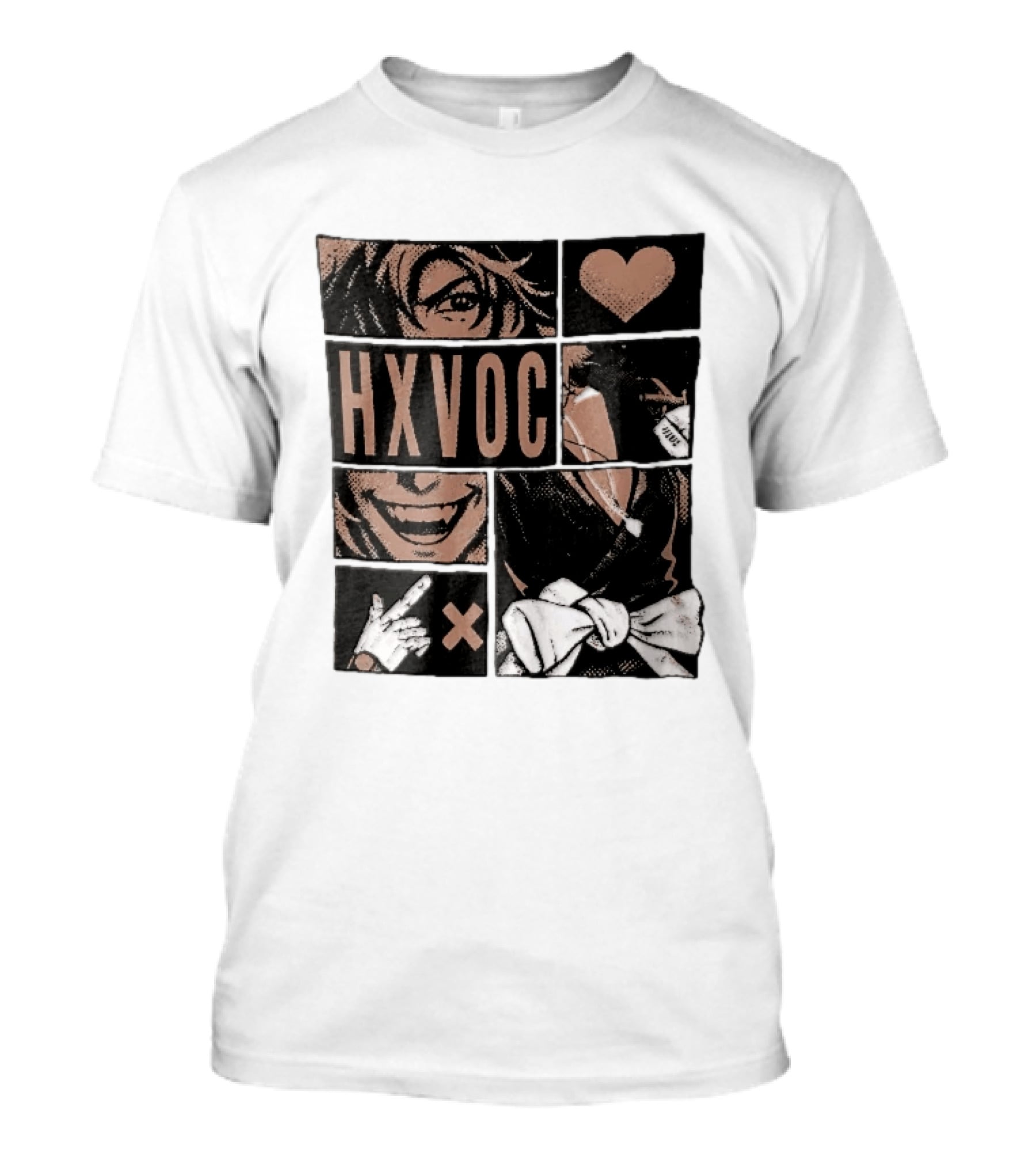 Hxvoc Halftone Manga Vampire Comic Panels Fangs Heart Bow T-Shirt