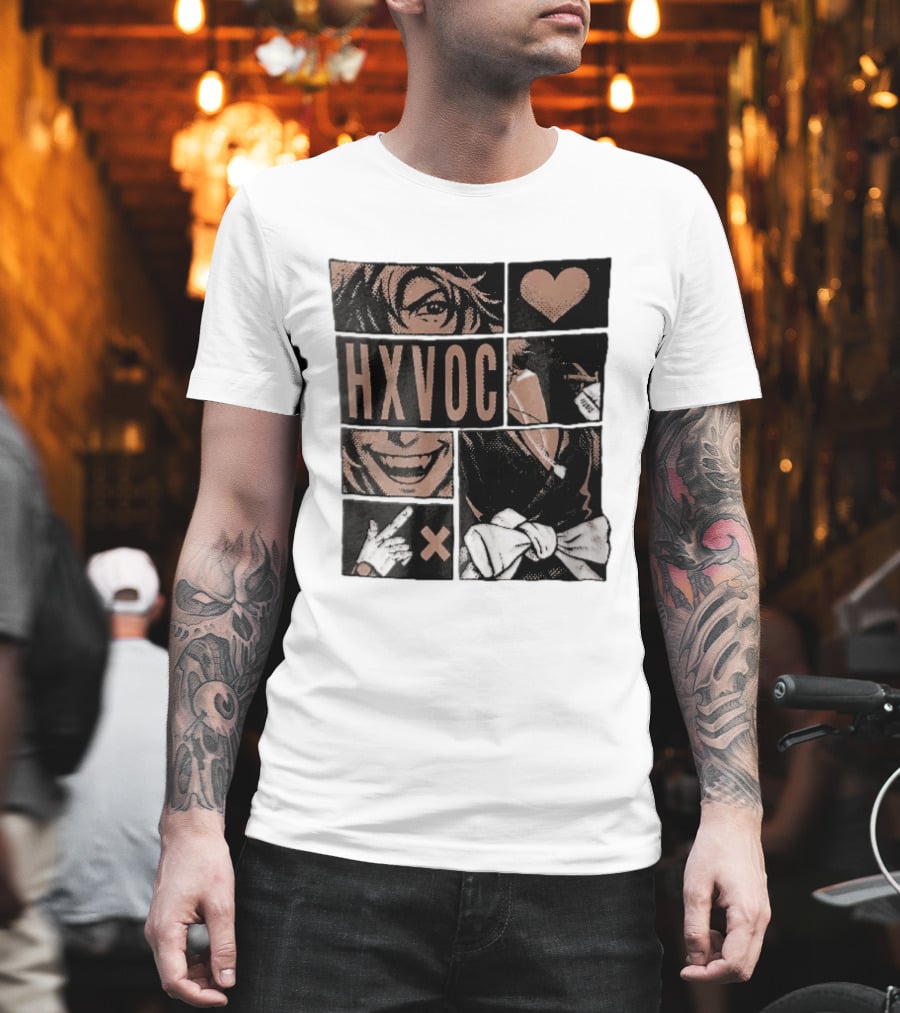 Hxvoc Halftone Manga Vampire Comic Panels Fangs Heart Bow T-Shirt