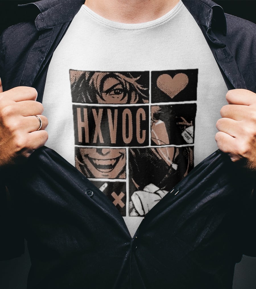 Hxvoc Halftone Manga Vampire Comic Panels Fangs Heart Bow T-Shirt