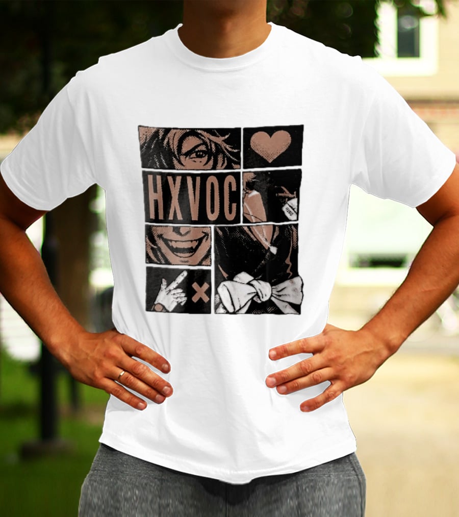 Hxvoc Halftone Manga Vampire Comic Panels Fangs Heart Bow T-Shirt