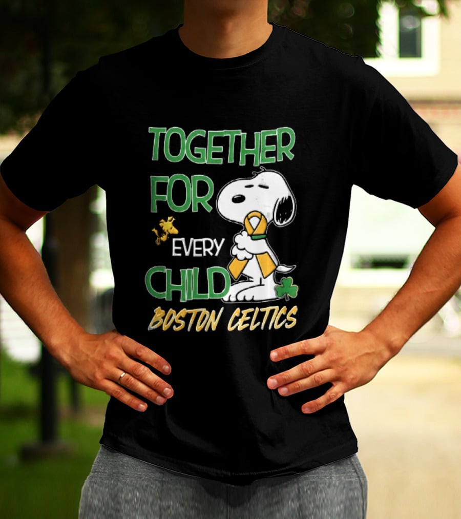 Boston Celtics Together Cartoon Dog Bird Awareness Ribbon Shamrock T-Shirt
