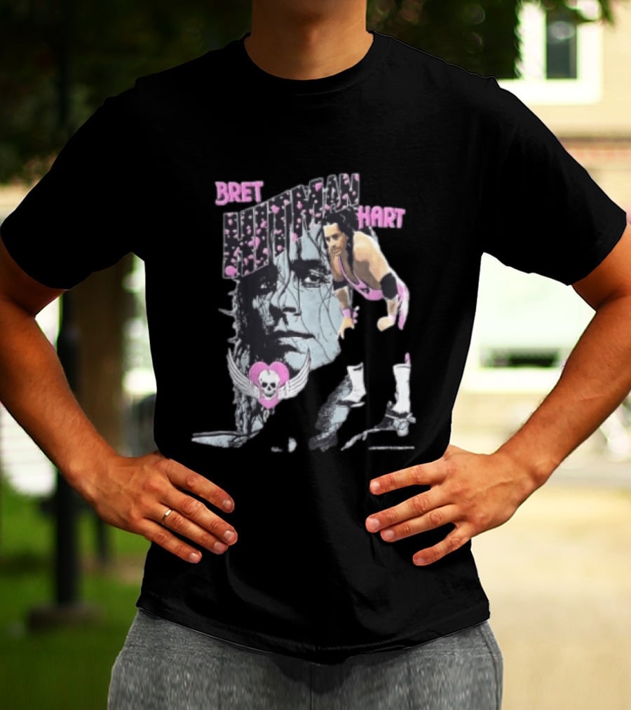 Bret Hart Hitman WWE Wrestling Skull Wings Boots T-Shirt