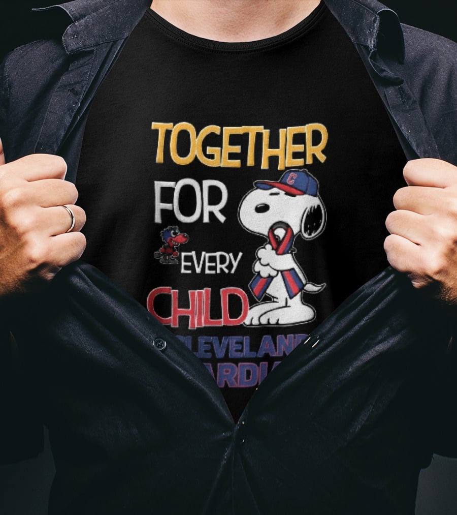 Cleveland Guardians Together For Every Child Snoopy Awareness Ribbon MLB T-Shirt