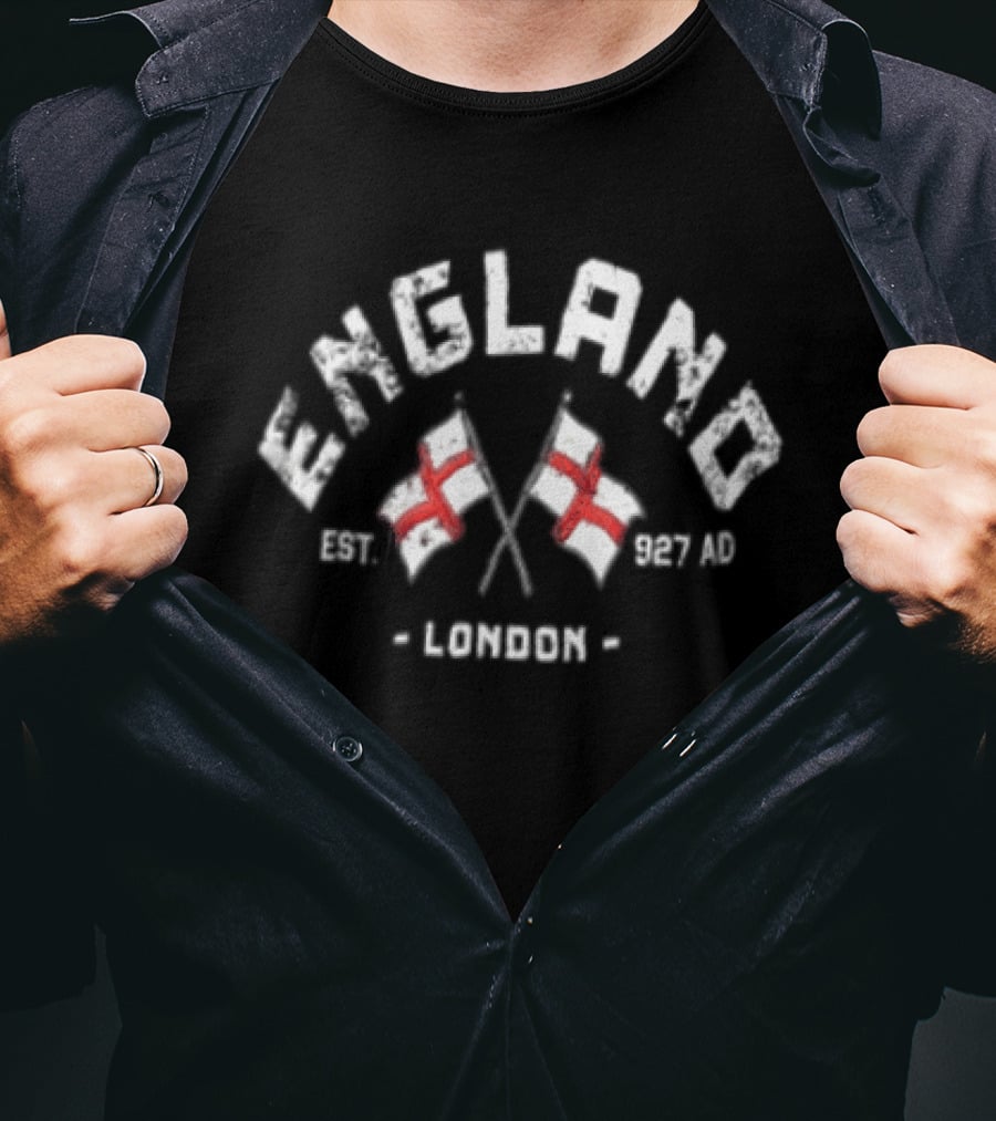 England Crossed Flag Est 927 AD London T-Shirt