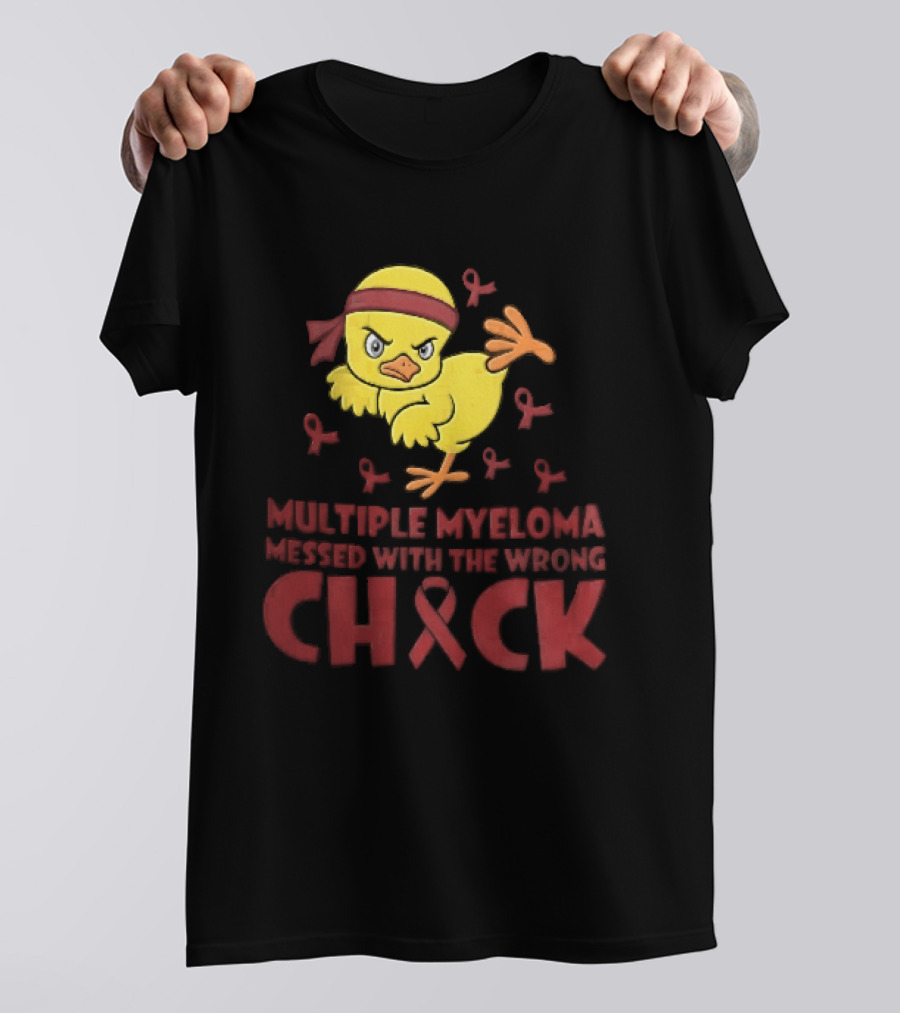 Multiple Myeloma Messed With The Wrong Chick Angry Yellow Bird Red Awareness Ribbons T-Shirt