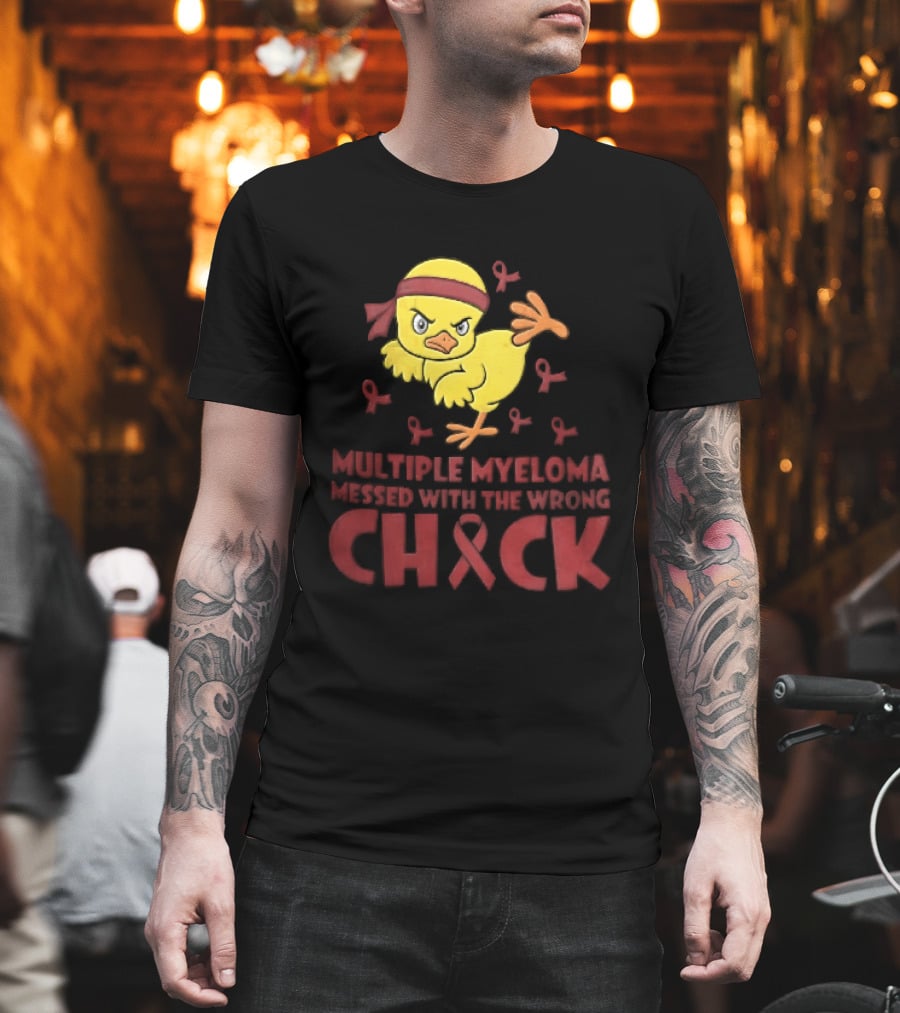 Multiple Myeloma Messed With The Wrong Chick Angry Yellow Bird Red Awareness Ribbons T-Shirt