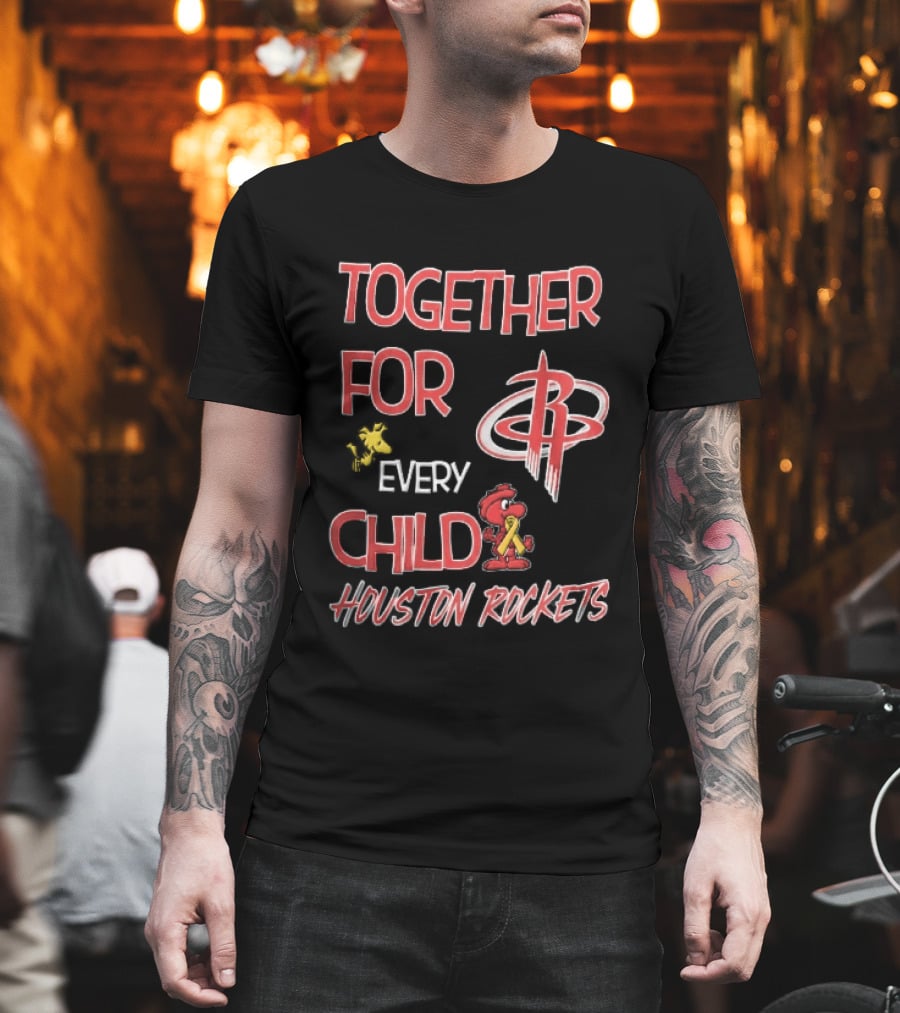 Houston Rockets Together For Every Child Cartoon Woodstock Gold Ribbon T-Shirt