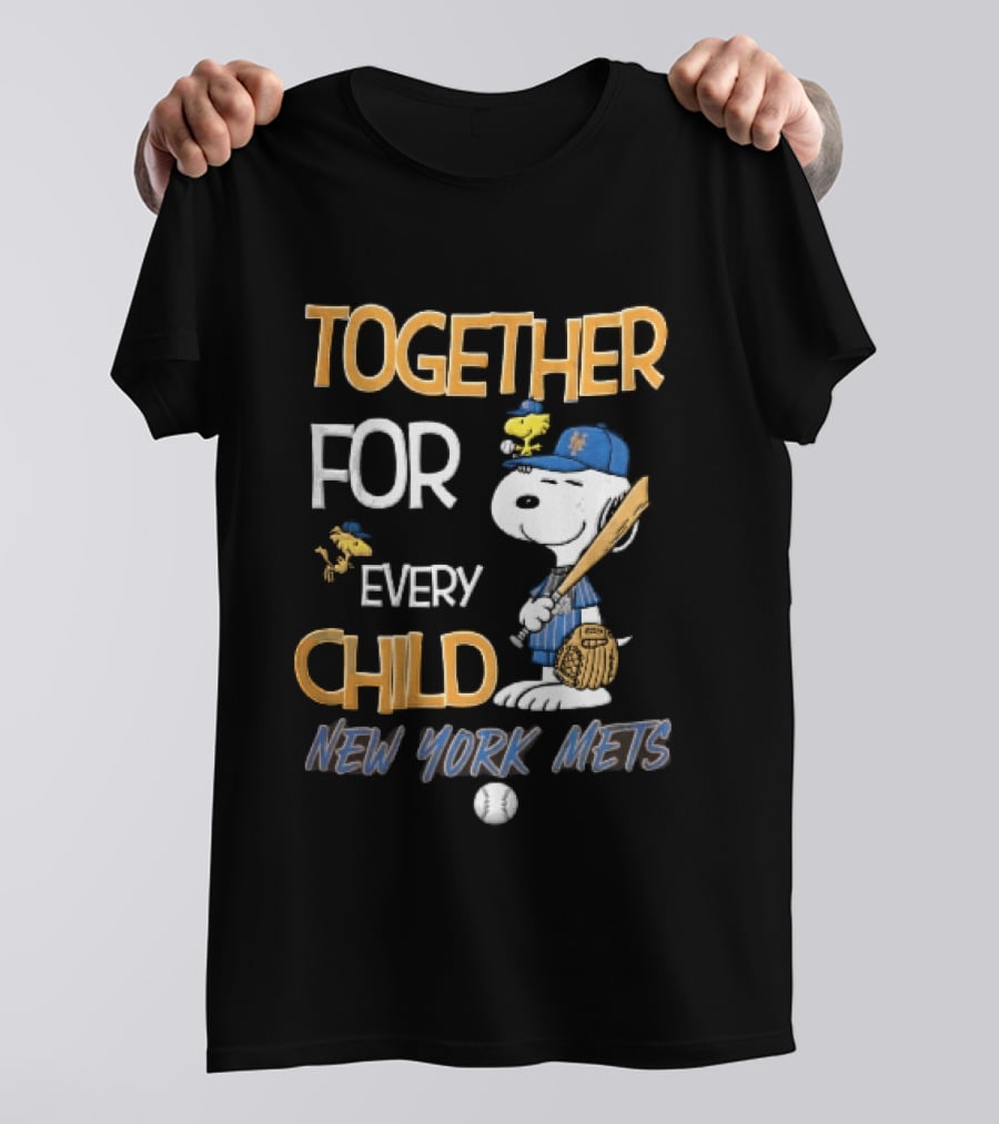 Together For Every Child New York Mets Snoopy Woodstock Baseball Bat Glove T-Shirt