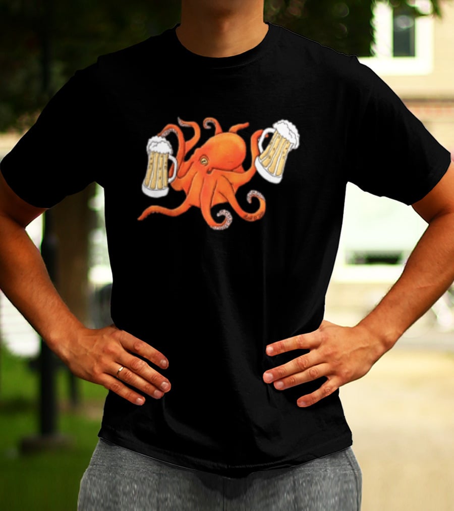 Octopus Holding Beers Meme Dual S Celebration T-Shirt