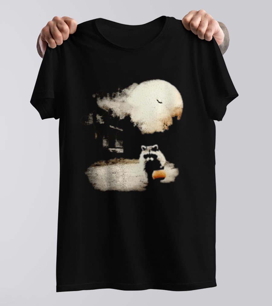 Halloween Spooky Pumpkin Raccoon Full Moon Scene T-Shirt