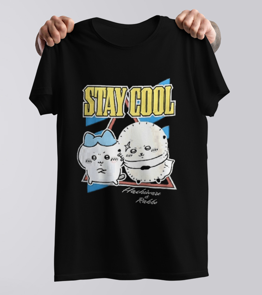 Stay Cool Hachiware And Rakko Distressed Cartoon Anime Characters T-Shirt