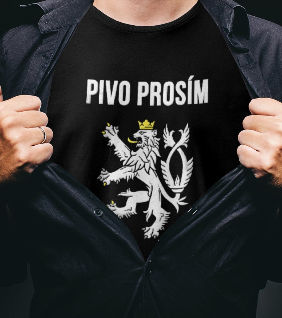 Pivo Prosim Crowned White Double Tailed Czech Lion T-Shirt