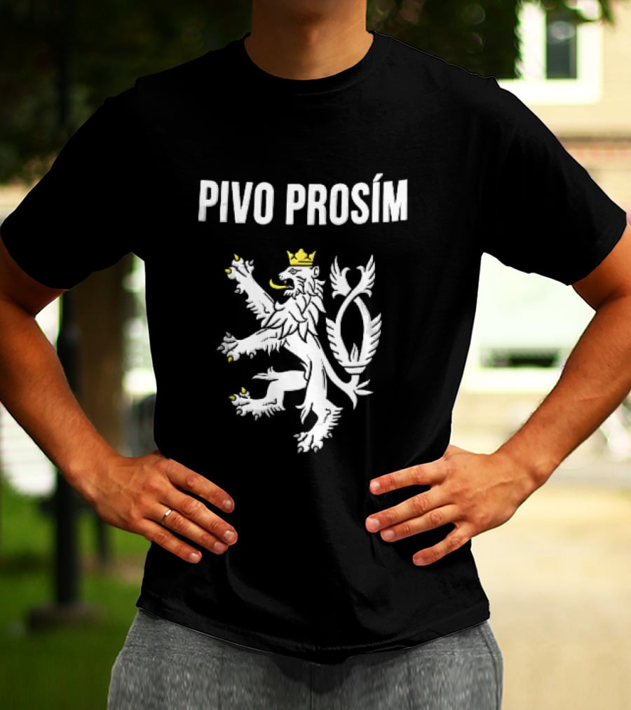 Pivo Prosim Crowned White Double Tailed Czech Lion T-Shirt