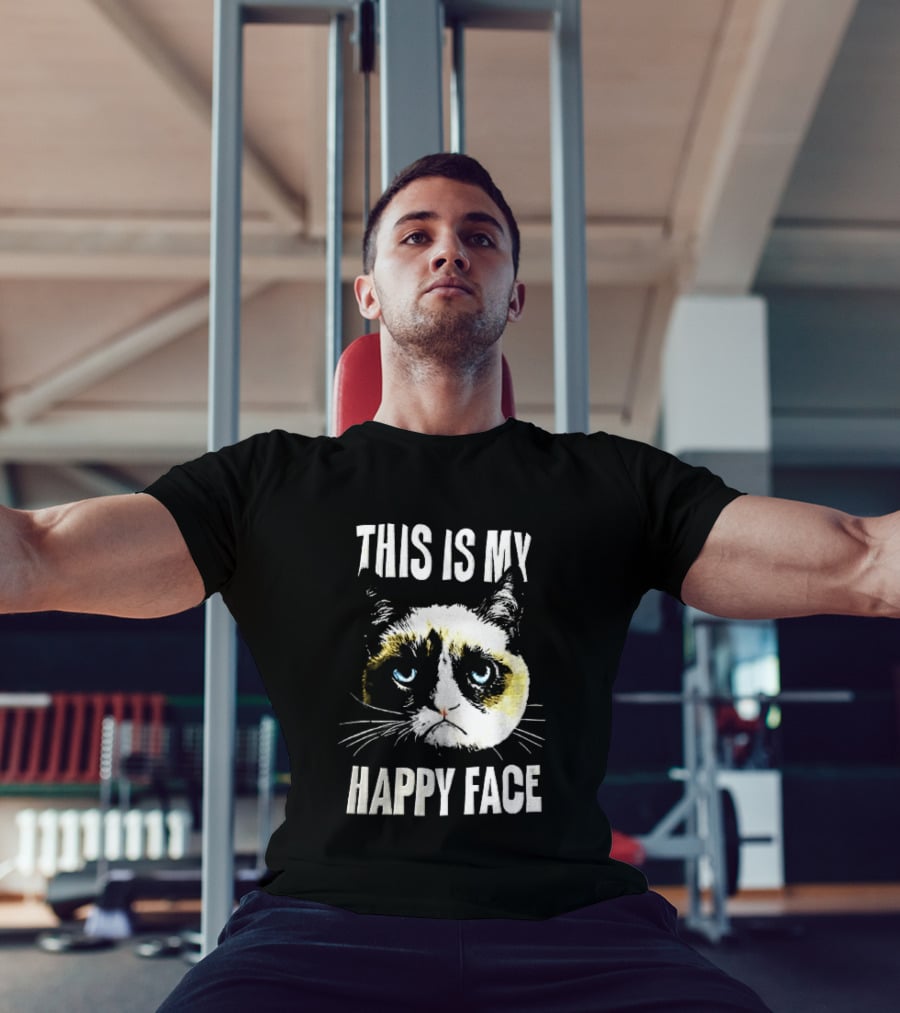 This Is My Happy Face Grumpy Cat Blue Eyes Frowning T-Shirt
