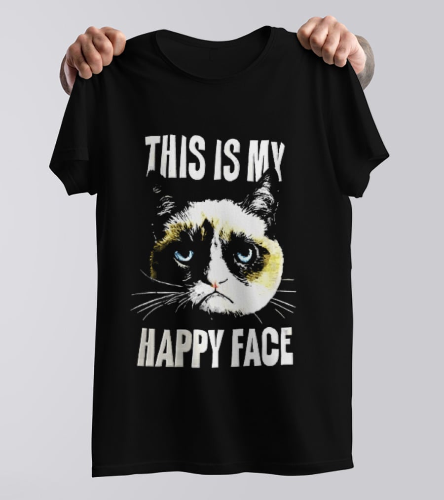 This Is My Happy Face Grumpy Cat Blue Eyes Frowning T-Shirt