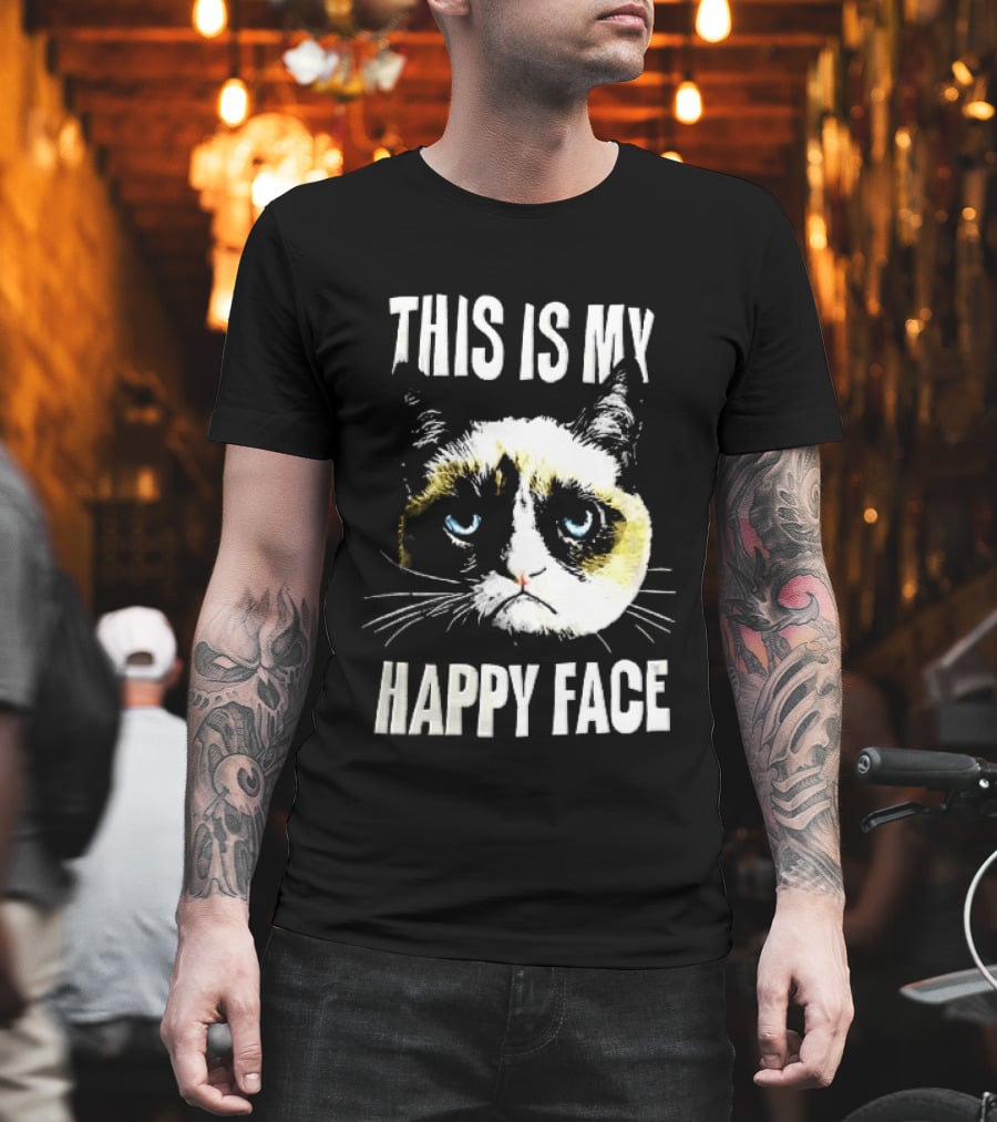 This Is My Happy Face Grumpy Cat Blue Eyes Frowning T-Shirt