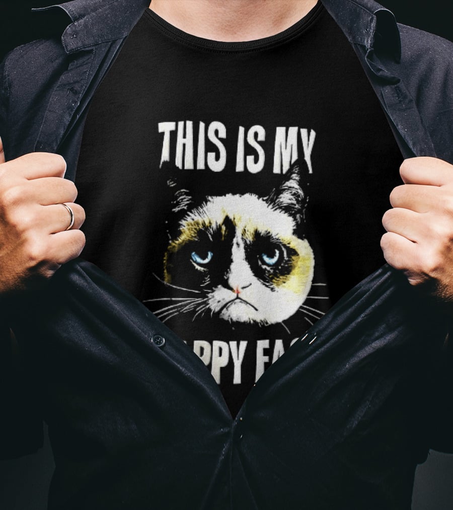 This Is My Happy Face Grumpy Cat Blue Eyes Frowning T-Shirt