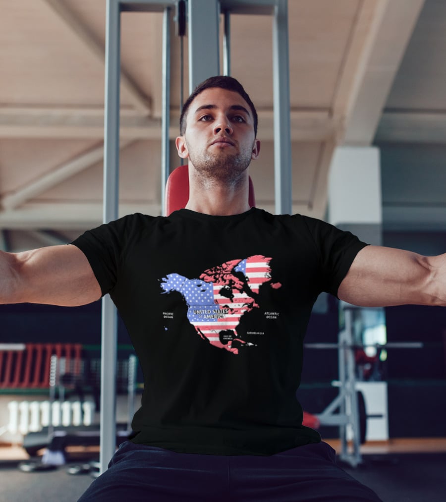 United States American Flag Map Of North America Featuring USA Canada Mexico Greenland T-Shirt