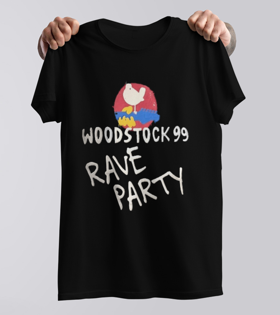 Woodstock 99 Rave Party White Dove Blue Guitar Red T-Shirt