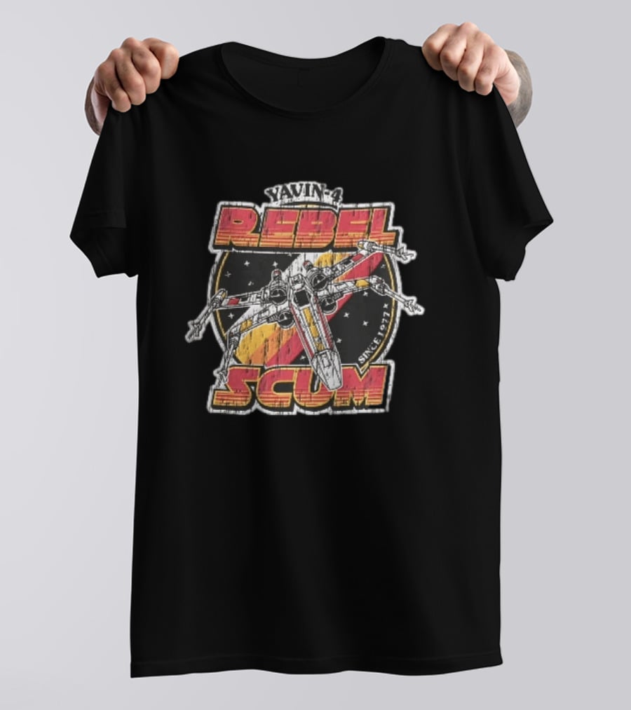 Yavin 4 Rebel Scum Since 1977 Distressed X Wing Starfighter Space T-Shirt