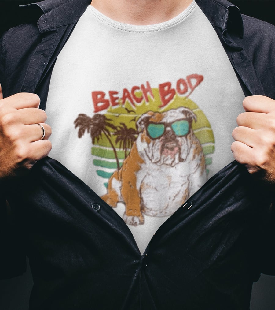 Beach Bod Bulldog With Sunglasses And Palm Trees T-Shirt